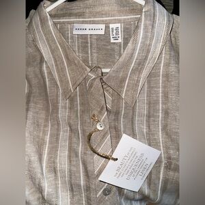 NWT Susan Graver Tan Casual linen Button Down